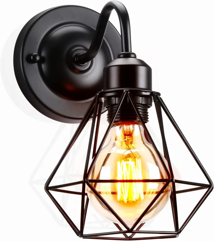 Industrial Vintage Wall Lamp Metal Retro Metal Cage Black E27 for Kitchen Loft Restaurant Cafe Room (160mm-1pack)