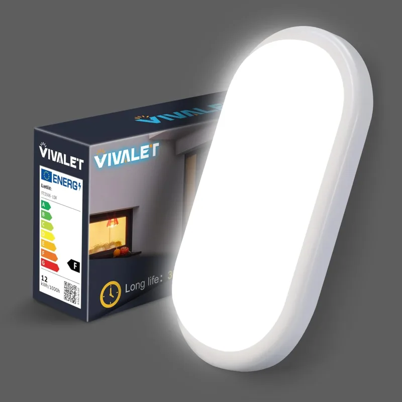 VivaLet Wall Light Exterior/Interior 12W 1200LM, LED Ceiling Light Neutral 4000K, Oval Outdoor Light IP54 Waterproof, White Wall Lamp, LED Light for Balconies, Kitchen, Bathroom, White, Hallway