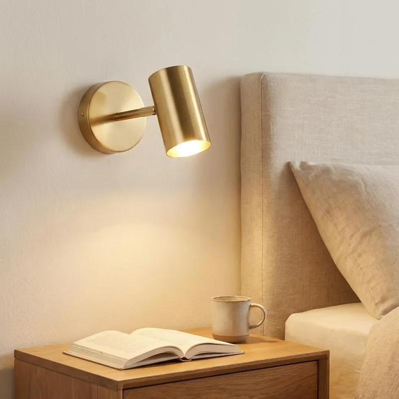 BARCELONA LED Gold Metal Wall Sconce for Interiors, Modern and Industrial Headboard Lamp, Minimalist and Vintage Style, Swivelling, Ideal for Bathroom, Mirror and Ceiling