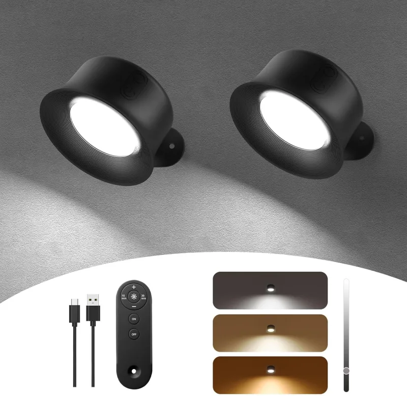 Indoor Wall Sconce, 3200mAh Rechargeable Wireless Wall Lamp, 3 Colors and Brightness Dimmable Indoor Wall Lamps Wireless Wall Lamps with 360° Rotatable Touch Remote Control