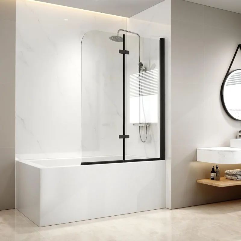 EMKE Shower Screen for Bathtub, Black, 110 x 140 cm, 2 Pieces, Foldable, Shower Screen, Shower Screen, 6 mm, Safety Glass