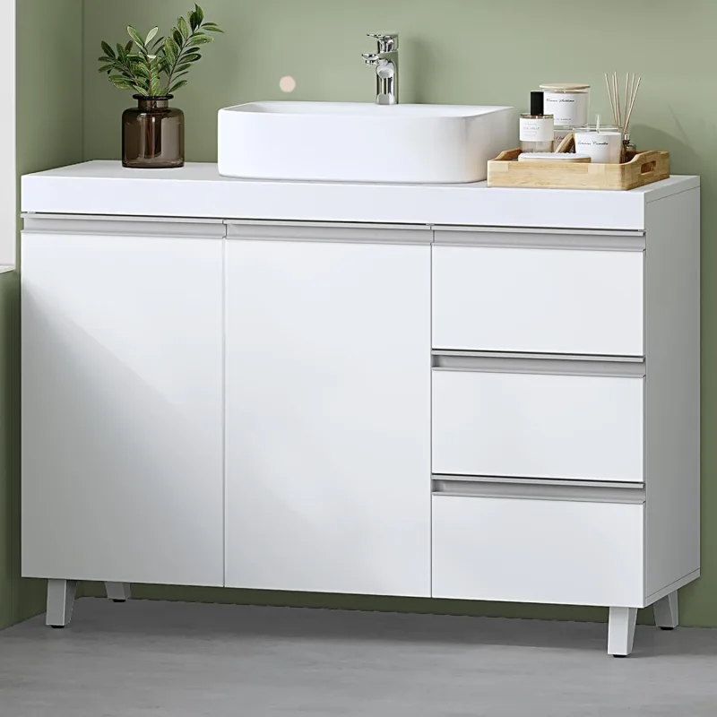 Hzuaneri BC29903X Bathroom Cabinet with 3 Drawers 2 Doors with Feet 30 x 90 x 64 cm Modern Style White