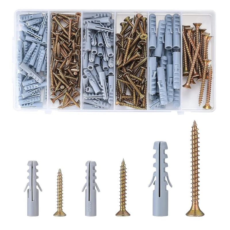 284 Pieces Screws and Wall Plugs Set, Metal Self-Tapping Screws and Plastic Plugs for Wood, Drywall, Concrete Brick, Drywall – M3.5/M4/M5/M6/M8 (Grey)