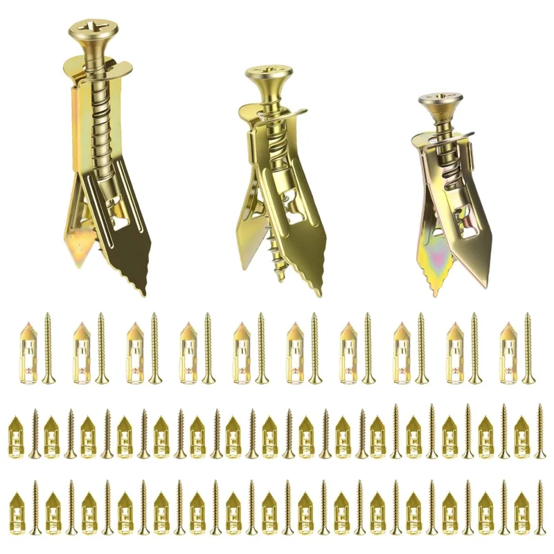 80 Set of Screws and Plugs for Plasterboard, Self-Drilling Dowels, Metal Dowels with Screws for Fixing Plasterboard Concrete Brick Wooden Boards Mirrors Pictures (40 + 40)