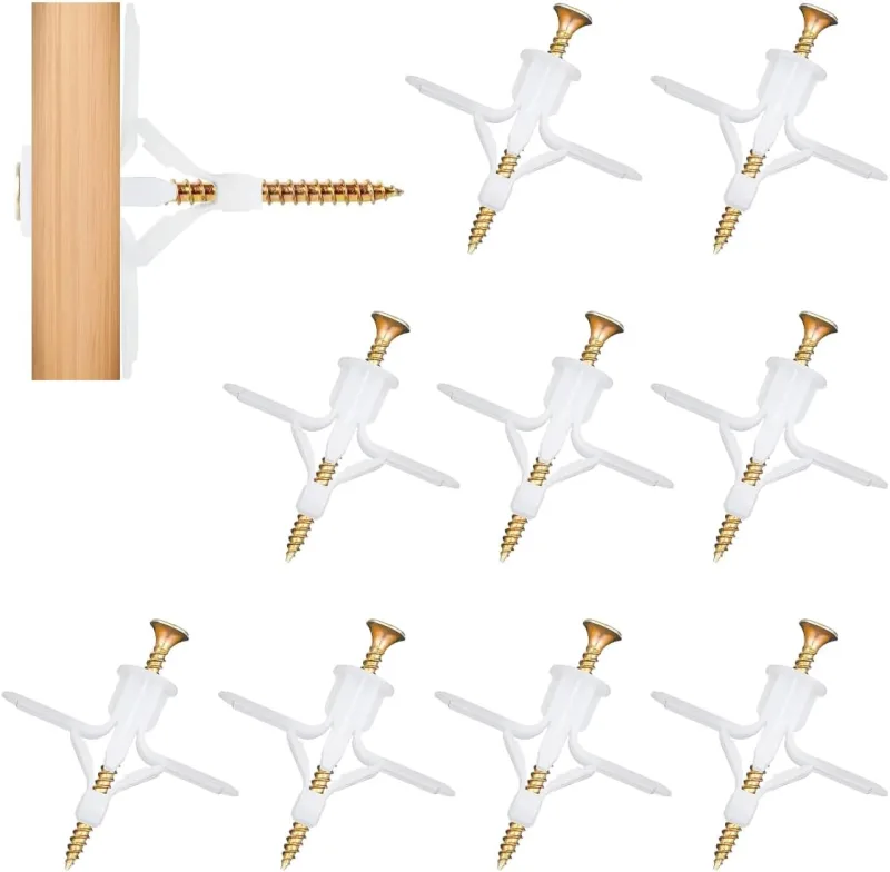 200 Pieces Drywall Plugs and Self-Drilling Screws (100 Screws + 100 Drywall Plugs), Wall Plugs and Screws, Plasterboard Plugs for Drywall, for Fixing Plaster Wall, Nails for Drywall