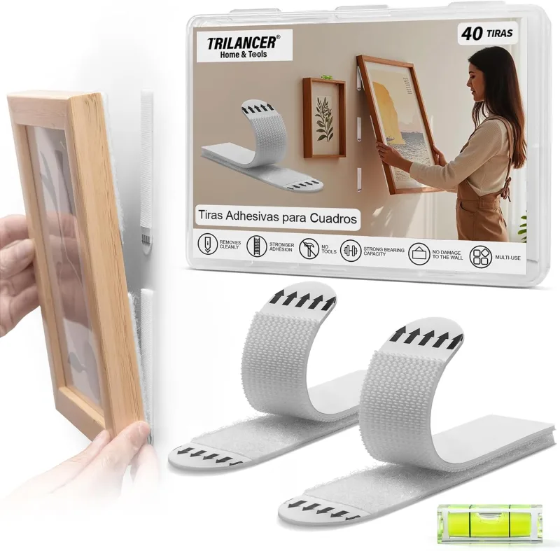 Trilancer Adhesive Strips for Frames 20 Pairs (40 Strips) – Damage-Free and Removable, No Nails or Tools, High Strength Adhesive, Decoration and Wall Art, for Smooth Surfaces