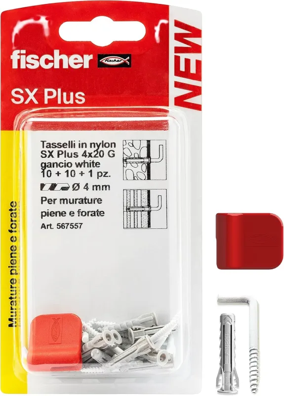 Fischer 10 White Picture Hanging Hooks with 4mm Studs and Fixing Clip, Clean Wall Installation for Heavy Frames, 567557