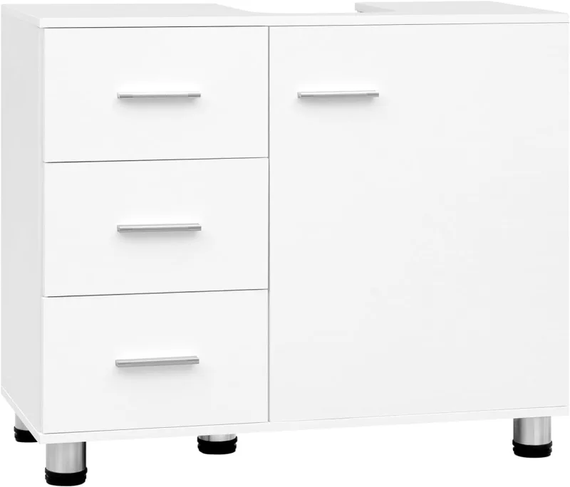 EUGAD Bathroom Cabinet, Bathroom Side Cabinet with 3 Drawers, Under Sink Cabinet, Adjustable Shelf, White, 5 Sturdy Legs, 70 x 60 x 30 cm