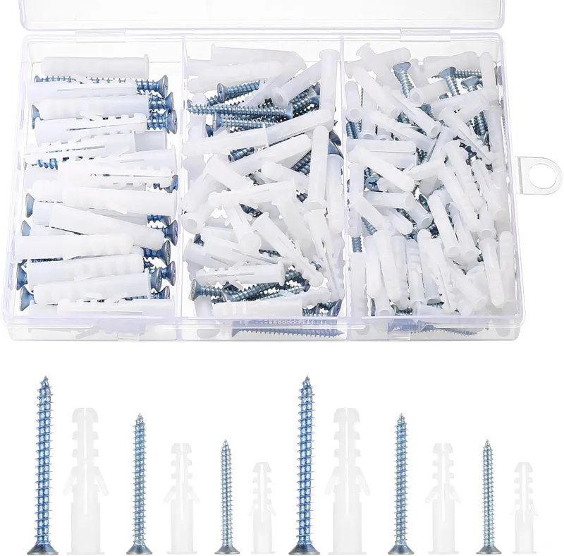 230 Plasterboard Wall Plugs and Screws Set, Plastic Expansion Plugs and Self-Tapping Screws for Plasterboard, Masonry, Bricks and Concrete Anchors (115+115)
