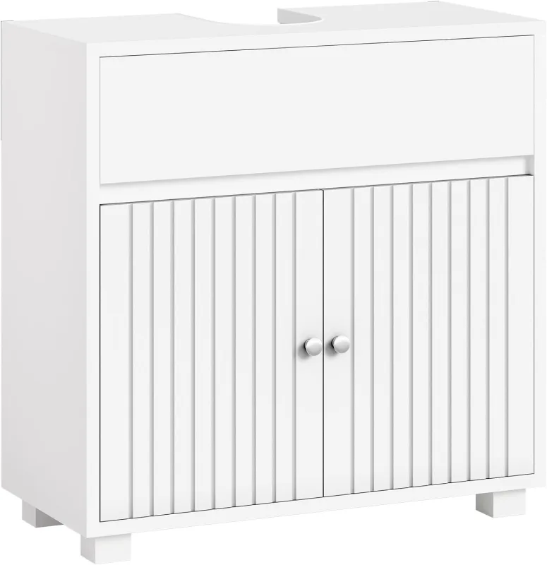 Under Sink Cabinet 60 x 30 x 60 cm with Adjustable Shelves, Bathroom Vanity Unit with 2 Drawers and 2 Doors, Bathroom Cabinet with Pedestal Suitable for a Variety of Washbasins, White