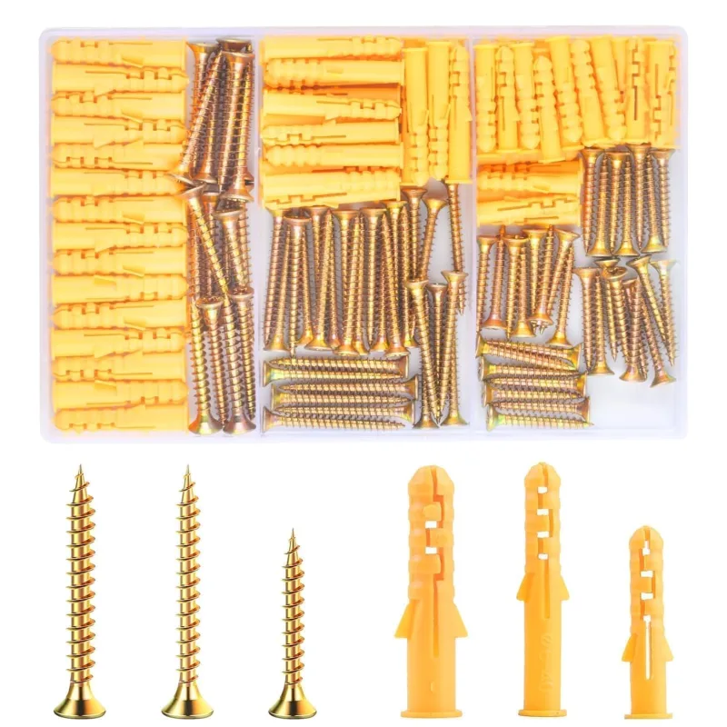 180 Wall Plugs and Screws (90 Drywall Anchors, 90 Self-Tapping Screws), M6/M8 Expansion Plugs Anchors and Metal Screws for Drywall Wood Concrete