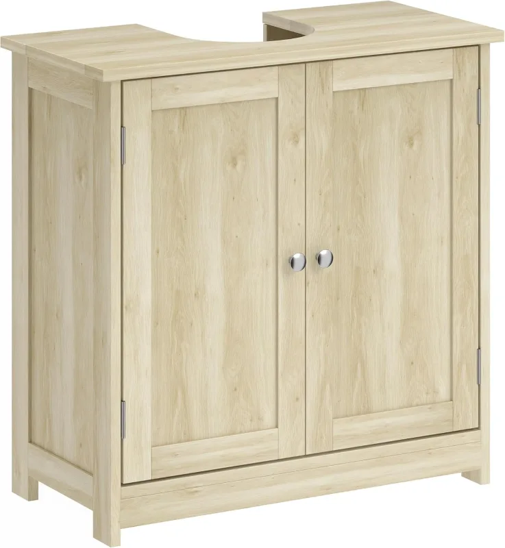 kleankin Low cabinet Bathroom sink with adjustable shelf, U-slot basin cabinet, modern and space-saving bathroom cabinet, suitable for washbasins with or without column, 60 x 30 x 60 cm,