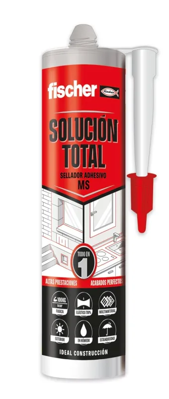 fischer - Total Grey Solution 290ml | High Elasticity and Adhesion | Indoor and Outdoor Use | Paintable and UV Resistant | For Construction, Automotive and Roofing