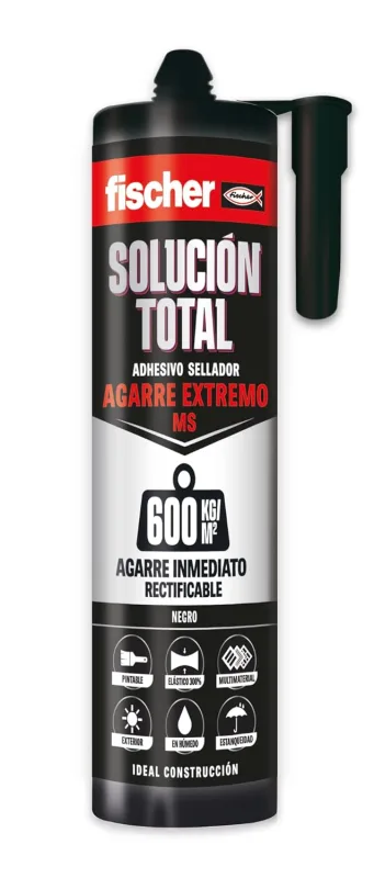 fischer - Total Solution Extreme Grip 600 kg Black 290 ml | Strong Glue | Adhesive and Sealant MS Polymer | Indoor and Outdoor Use | Paintable and Impact Resistant