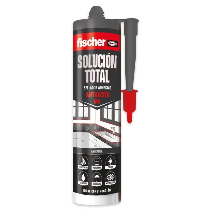 fischer - Total Anthracite Solution 290 ml | Joint Sealing and Versatile Adhesion | Indoor and Outdoor Use | Weatherproof and Paintable | Easy Application with Silicone Gun