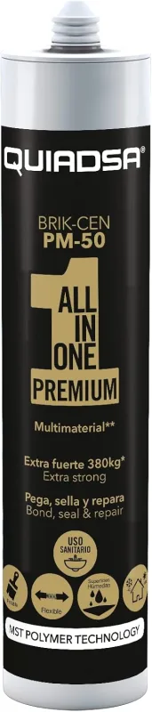 Quiadsa - BRIK-CEN PM-50 - Modified polymer elastic adhesive - White - Paintable, solvent and silicone free, indoor and outdoor use - High multi-surface adhesion - 290 ml