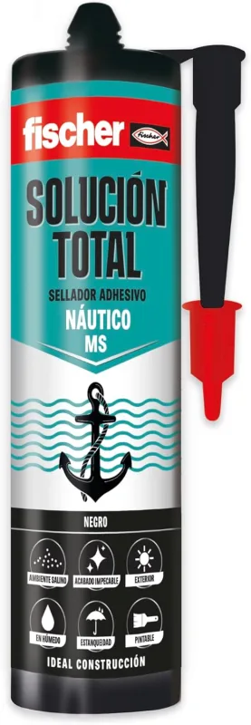 fischer - Total Nautical Solution | Strong Glue for Wet Environments | Elastic Adhesive for Construction and Nautical | Water Resistant and Paintable | 290ml | Black