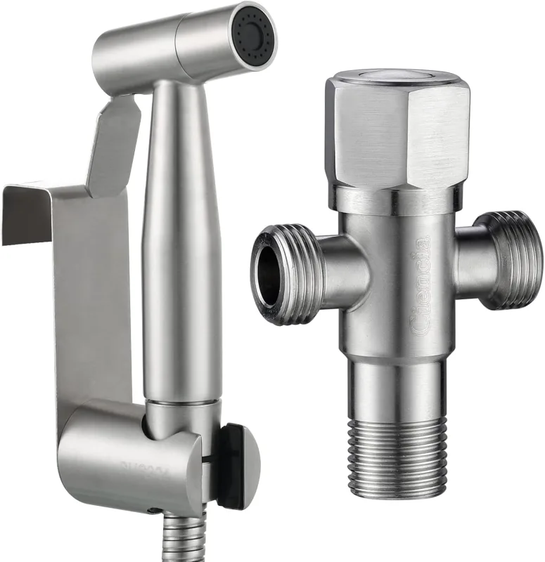 Tecmolog WS024F2 Stainless Steel Bidet Shower Mixer Tap for WC Shower Kit with Stand, Adapter and 1.2 m WC Hose