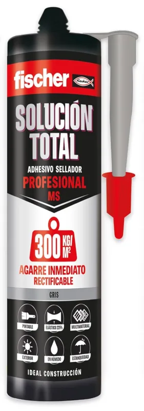 Fischer - MS Professional Sealant Adhesive 300 kg - Grey 290 ml | Paintable Grey Silicone for Joints, Windows and Bathtubs | Resistant to Water and Extreme Temperatures