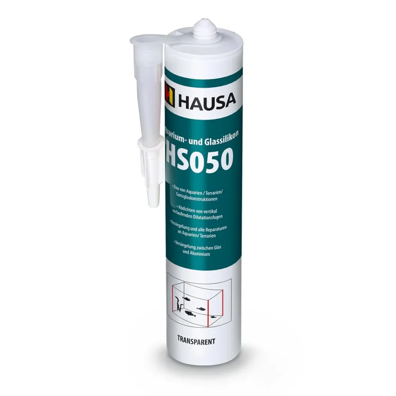 HAUSA Aquarium Silicone and Glass HS050,Professional Silicone Adhesive and Sealant for Aquariums and Glass Constructions,Freshwater and Sea Resistant,High Elasticity,310ml (Transparent)