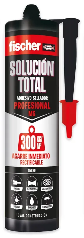 fischer - Total Professional Solution 300 kg | Strong Glue | Adhesive and Sealant MS Polymer |Indoor and Outdoor Use | Paintable and Impact Resistant | 290 ml | Black
