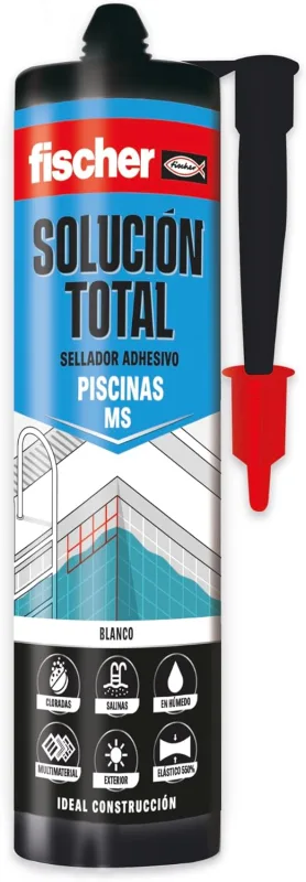 fischer - Total Pool Solution | MS Polymer Adhesive Sealant | Permanent Elasticity and Fast Curing | Use in Construction, Sanitary Joints and Facades | 290ml | White