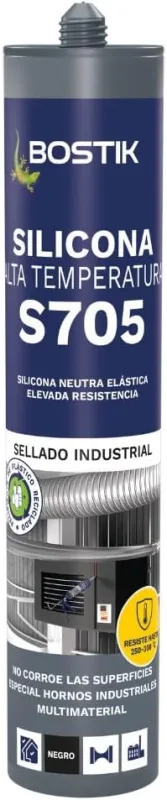 BOSTIK S705 SILICONE HIGH TEMPERATURE Black, Elastic Silicone with High Thermal Resistance, Excellent Adhesion to Substrates without Primer, Resists Aging, Cartridge 280 ml