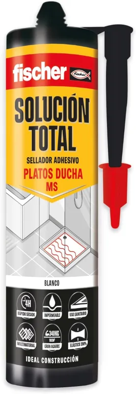 fischer - Total Solution Shower Tray | Adhesive and Sealant MS Polymer | High Strength and Permanent Elasticity | 290ml | White