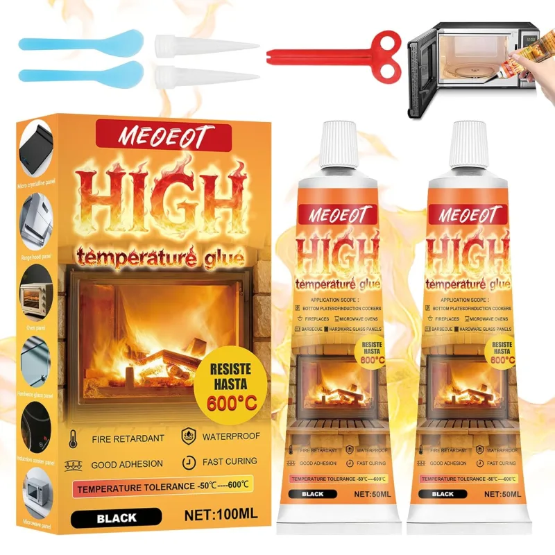 High Temperature Glue, 100 ml Black High Temperature Silicone, Withstands Up To 600 °C, Refractory Silicone, Fast Curing, Suitable for Fireplaces, Fireplaces, Cooker Hood, Oven