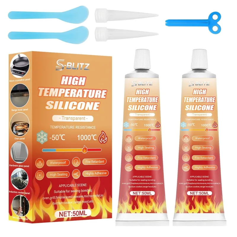 High Temperature Glue, Transparent High Temperature Silicone, Heat Resistant Adhesive, Water Resistant, Ideal for Ovens, Microwaves, Induction Hobs, 100 ml