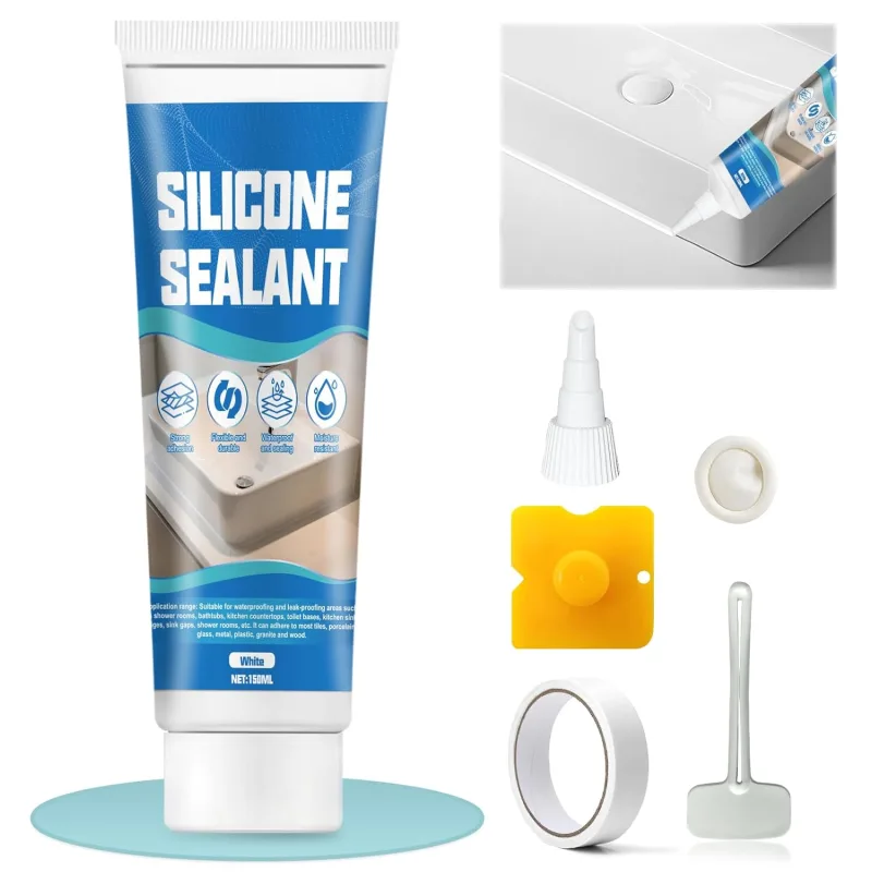 ALLONY Silicone Bath, White Silicone, Waterproof Exterior Silicones, Sealant Seals, Flexible Durable, Neutral Silicones for Bathroom, Shower, Kitchen, Windows, Sanitary Sealant, 150 ml