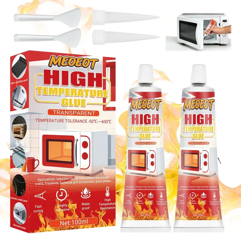 100 ml High Temperature Glue, Transparent High Temperature Silicone, Withstands Up to 600 °C, Refractory Silicone, Fast Curing, Suitable for Fireplaces, Fireplaces, Cooker Hood