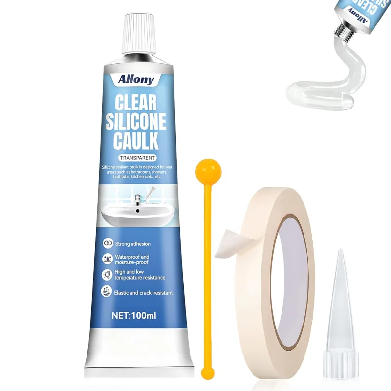 ALLONY Silicone Bathroom Sealant Seals, Transparent Silicone Bath, Food Silicone, Mounting Adhesive, Tile Seals for Bathroom Shower Kitchen, Waterproof, Durable, 100 ml