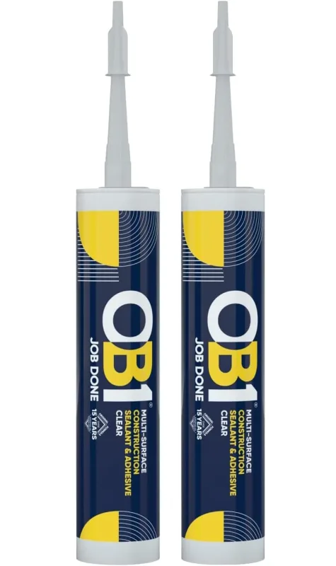 OB1 Multi-surface Construction Sealant and Adhesive, Excellent Chemical Resistance, Water Resistant, Weather Resistant, Clear Twin Pack