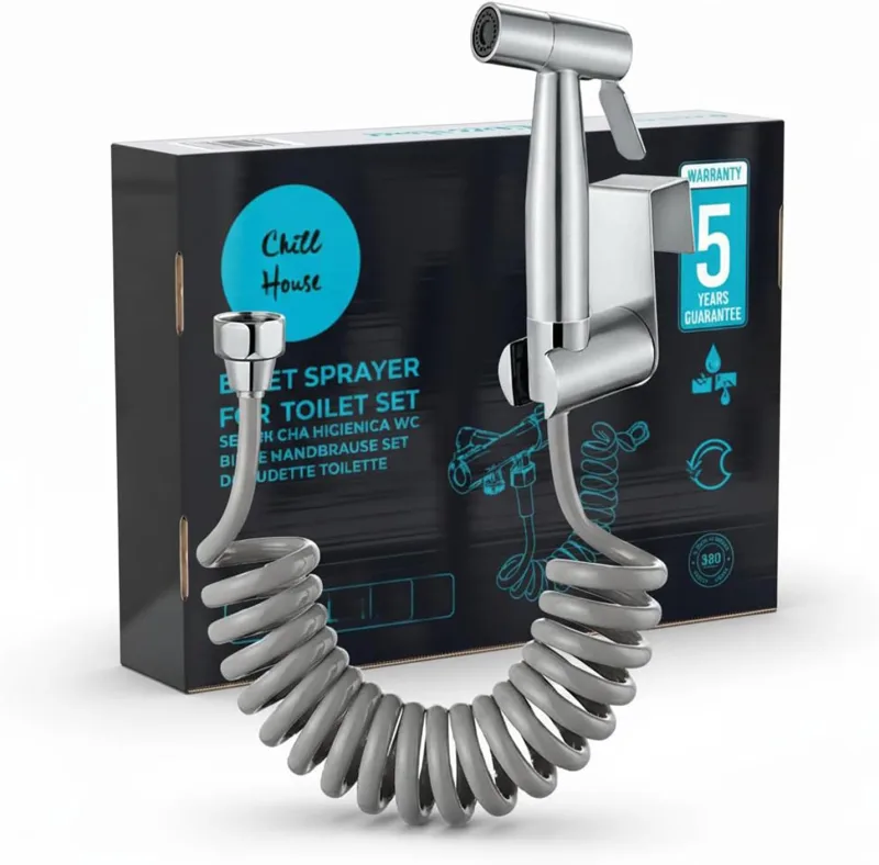 CHILL HOUSE Bidet Tap for Toilet in Stainless Steel AISI 304 – Hygienic Shower for Toilet with Bidet Hose 1.5 m and 1/2 Inch Connection, Includes Mounting Bracket Wall or Cistern for Complete Toilet.