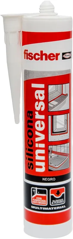 fischer - Professional 300 ml Acetic Black Silicone | Universal Waterproof Sealant | Anti-Mould for Bathroom and Kitchen | High Resistance in Glass, Metal and Ceramic | Indoor and Outdoor