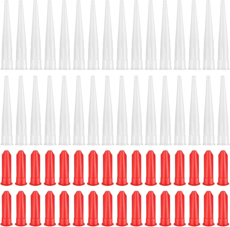 32 Set Silicone Nozzles, Silicone Nozzle Applicator, Caulking Nozzle Applicator with Red Plugs for Silicone Gun Nozzles, Adhesive Sealant