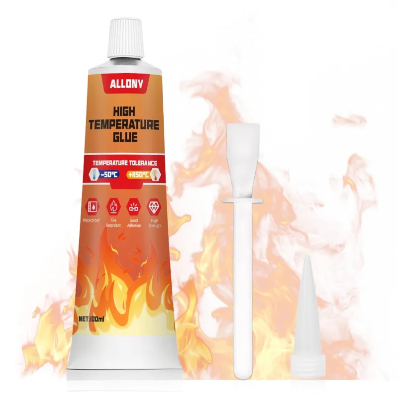 Allony 100 ml High Temperature Glue, High Temperature Silicone, High Temperature Oven Glue, Heat Resistant Adhesive Up to 1000 °C, Suitable for Cars, Fireplaces, Ovens, Boilers