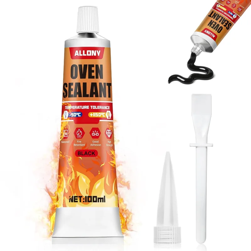 ALLONY Black Silicone, High Temperature Glue, High Temperature Silicone, Refractory Putty, Supports Up to 1000 °C, High Temperature Oven Glue for Fireplaces, Stoves, Oven, 100 ml
