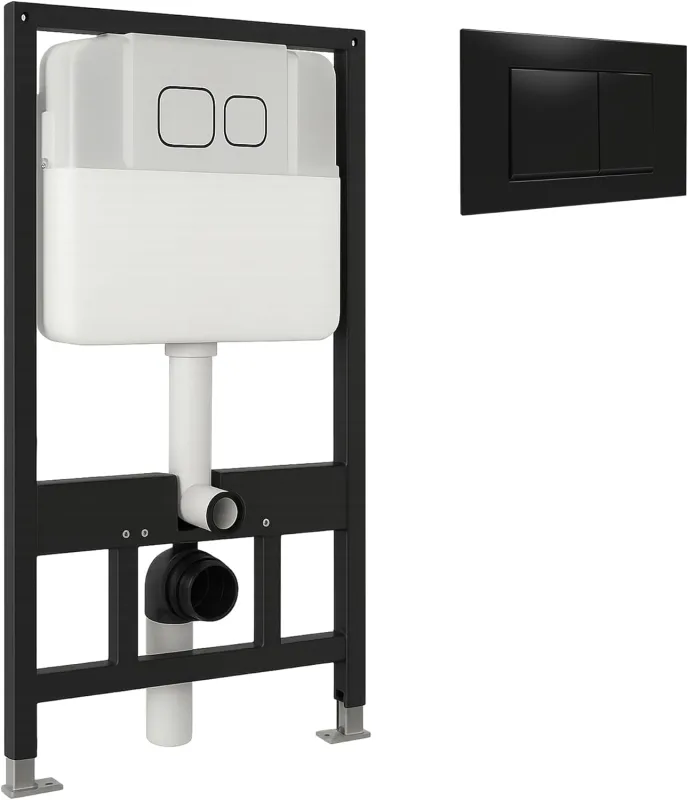 BAIKAL Cistern with Black Push Button - Recessed Structure Compatible with WC Suspended with Hidden Cistern 3/8L - With Efficient and Quiet Flush System.
