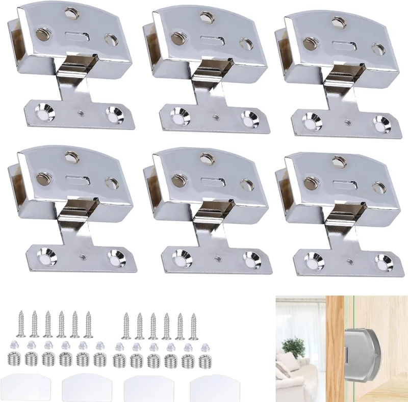 Glass Door Hinges for 5-7mm Glass Thickness, Zinc Alloy Cabinet Hinge Wine Display Cabinet Door Clip Replacement Parts Silver