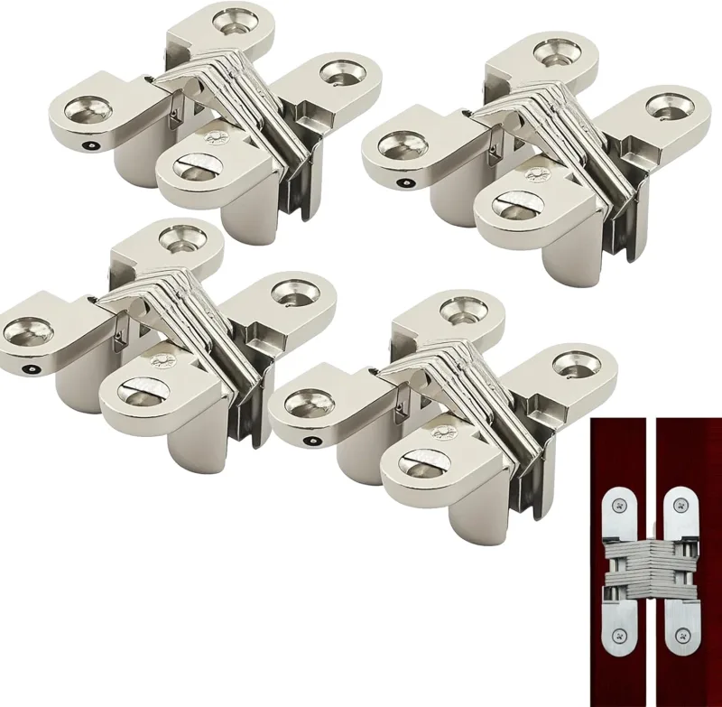 4 Pieces Hidden Hinge, Invisible Hinge for Folding Door, Furniture, Hardware, Wooden Doors, Cabinets, Cabinets