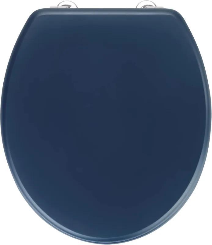 WENKO Prima Toilet Seat, Dark Blue, Matt Premium Quality, Retro Toilet Seat, Toilet Seat with Wall Stopper and Stainless Steel Fixing, Suitable for Cistern, MDF, 37 x 41 cm