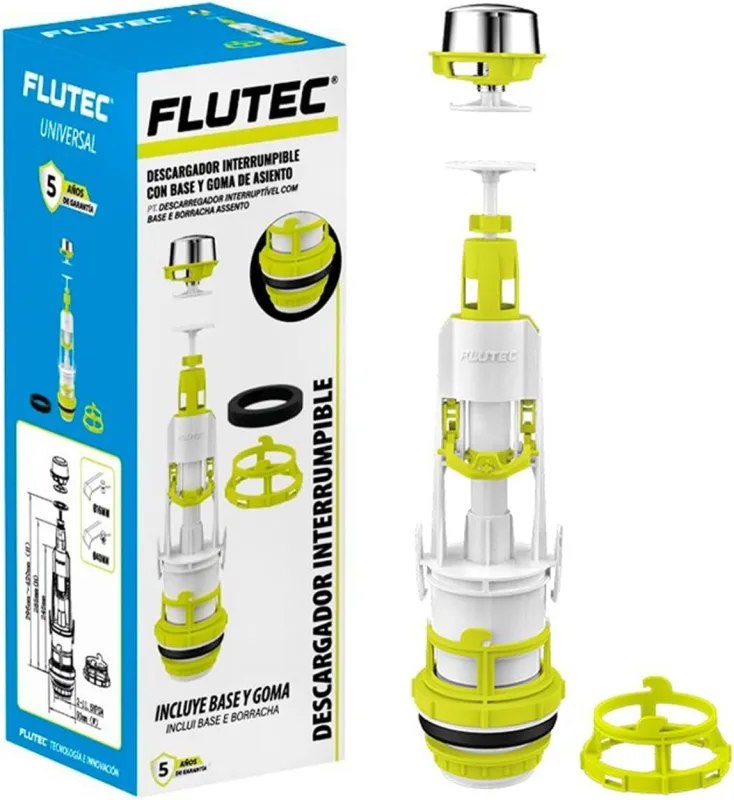 Universal toilet flushing mechanism | 5 year warranty | Interrumble for Cistern, Silent Mechanism adaptable to rock | Easy to install and save water | FLUTEC, FLUVIA