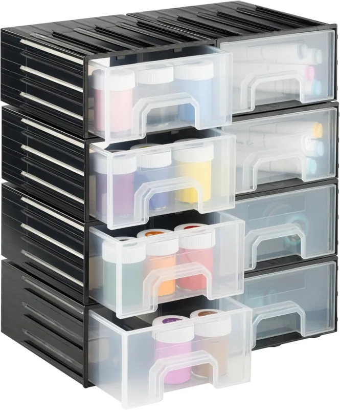 Navaris Tools and Screws Organizer with 8 Drawers – Plastic Sorter Box – Screw Organization System – Box for Workshop Accessories – Black