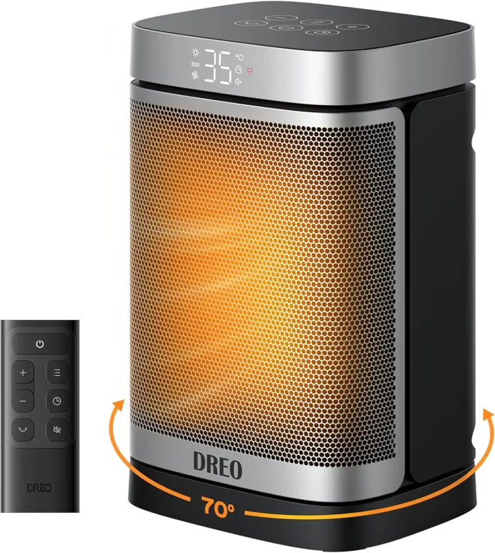Dreo Atom One Heater, 3-Modes 3-Speed, 70°Oscillation, PTC Ceramic Heater with Thermostat, Timer 1-12H, Remote Control, ECO-Saving Mode