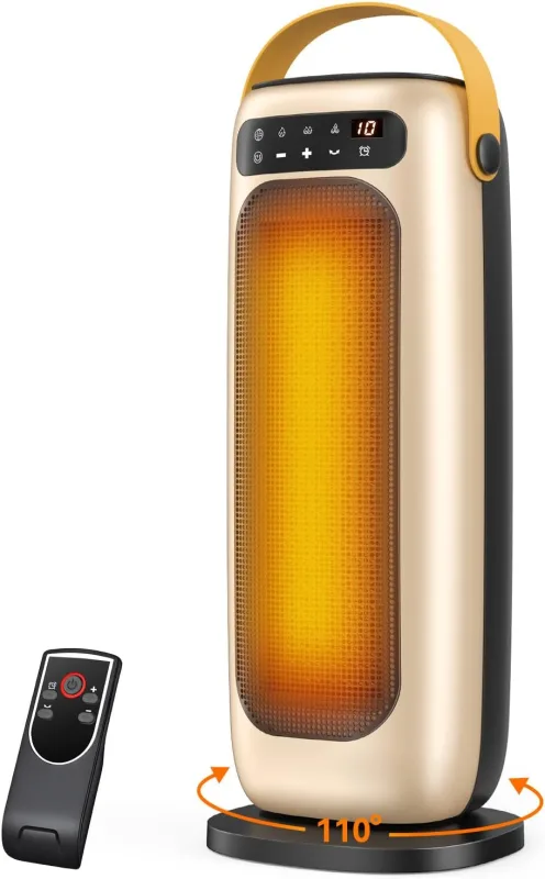 Low Consumption Heater, 1500 W PTC Electric Ceramic Heater, 4 Modes with Remote Control, Overheating and Over-Over Protection, Timer from 1 to 10 h, for Office, Bedroom and Living Room