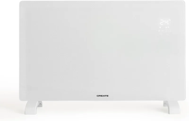 CREATE /WARM CRYSTAL 2000W / Electric Glass Convector with White WiFi/App, LED Touch Screen, 2 Powers, Wall or Floor Installation, Low Consumption