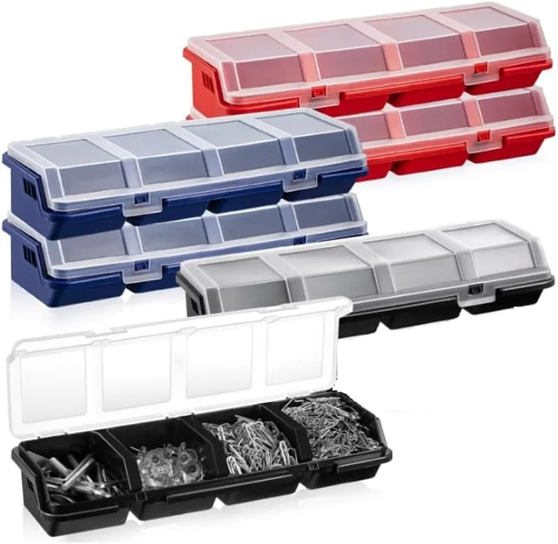 Caja Organizadora de Tornillos con Tapa, 6 Unidades, 4 Compartimentos, Divisor para Herramientas, Organizador de Piezas Pequeñas, Caja de Herramientas para Tornillos.
