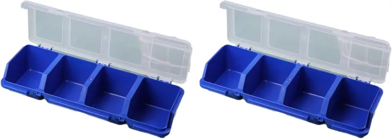 2X Caja de Almacenamiento de Piezas, Organizador de Tornillos de Plástico con 4 Compartimentos, Contenedor de Herramientas con Tapa, Estuche de Exhibición A